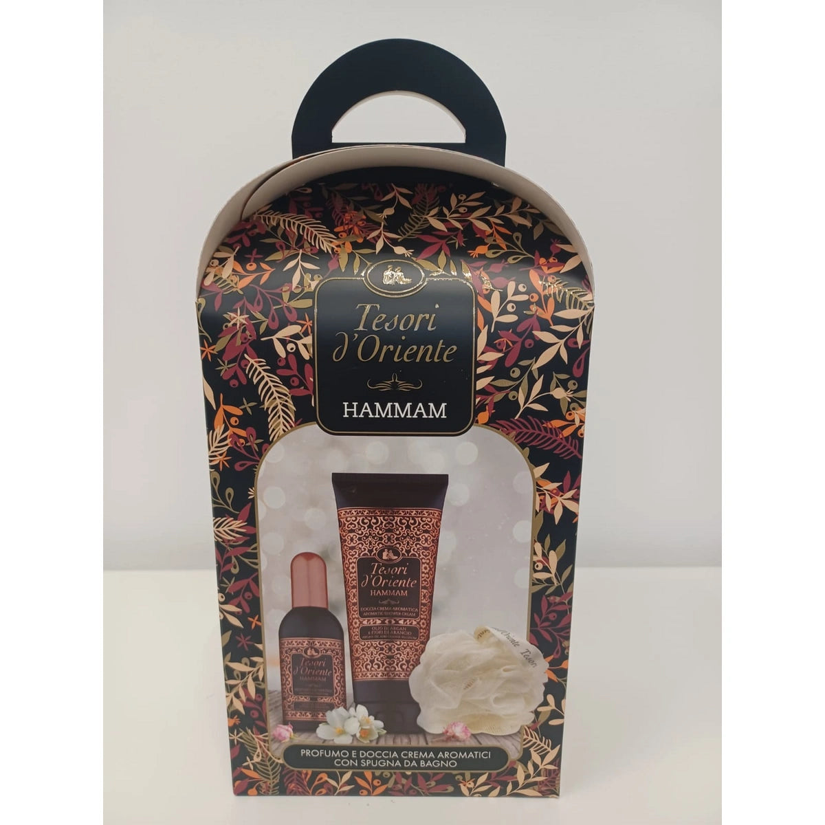 TESORI D'ORIENTE Dovanų rinkinys Hammam (Tualetinis vanduo 100 ml + Dušo gelis 75 ml + Vonios kempinė)