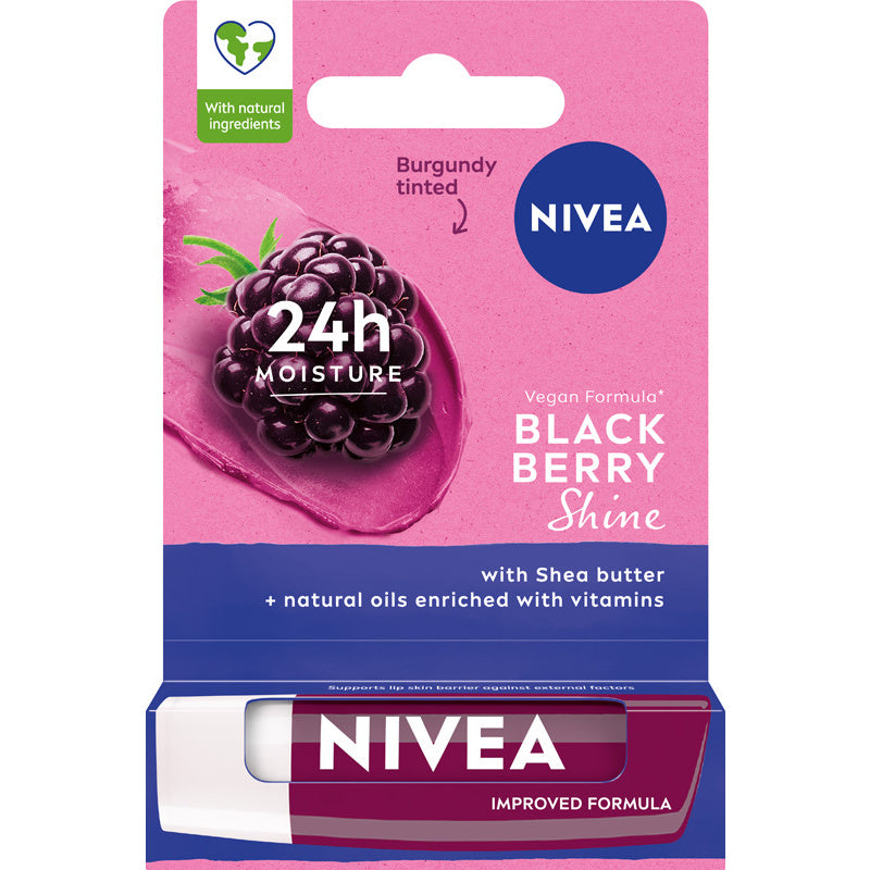 NIVEA Lip Care Drėkinanti lūpų balzamas Juodųjų serbentų blizgesys 4.8 g