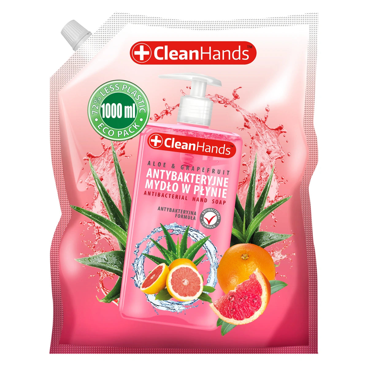 CLEAN HANDS Skystis muilas su antibakteriniu poveikiu Aloe ir Greipfrutais - papildymas 1000 ml