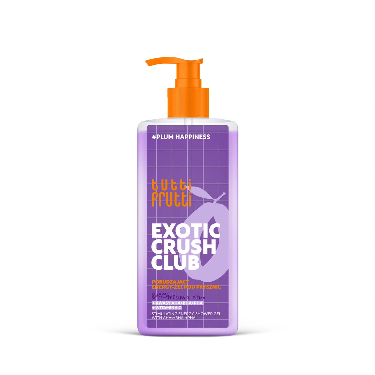 TUTTI FRUTTI #PlumHappiness Energizuojantis energijos gelis po dušu Juodoji slyva + AHA+BHA+PHA rūgštys 400 ml