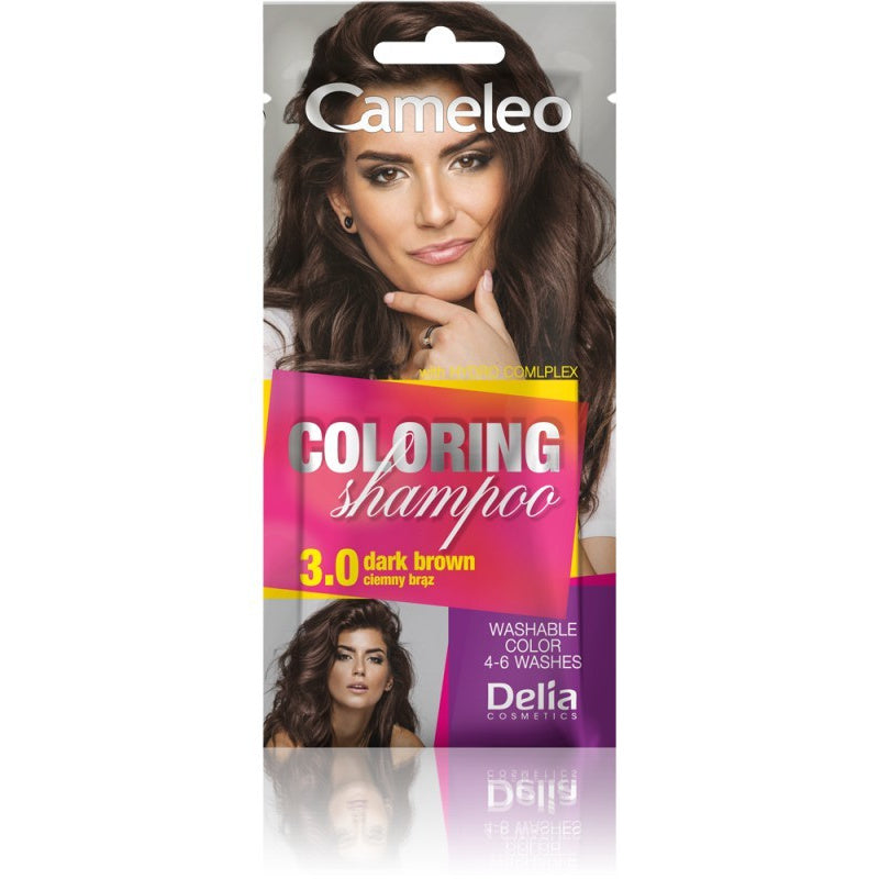 DELIA COSMETICS CAMELEO Šampūnas spalvą atnaujinantis nr. 3.0 Tamsiai Rudas 40ml