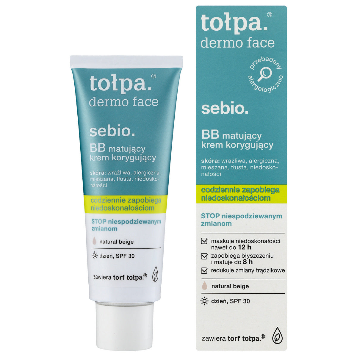 TOŁPA Dermo Face Sebio Mattinantis koreguojantis BB kremas dienai SPF30 - natural beige 40 ml