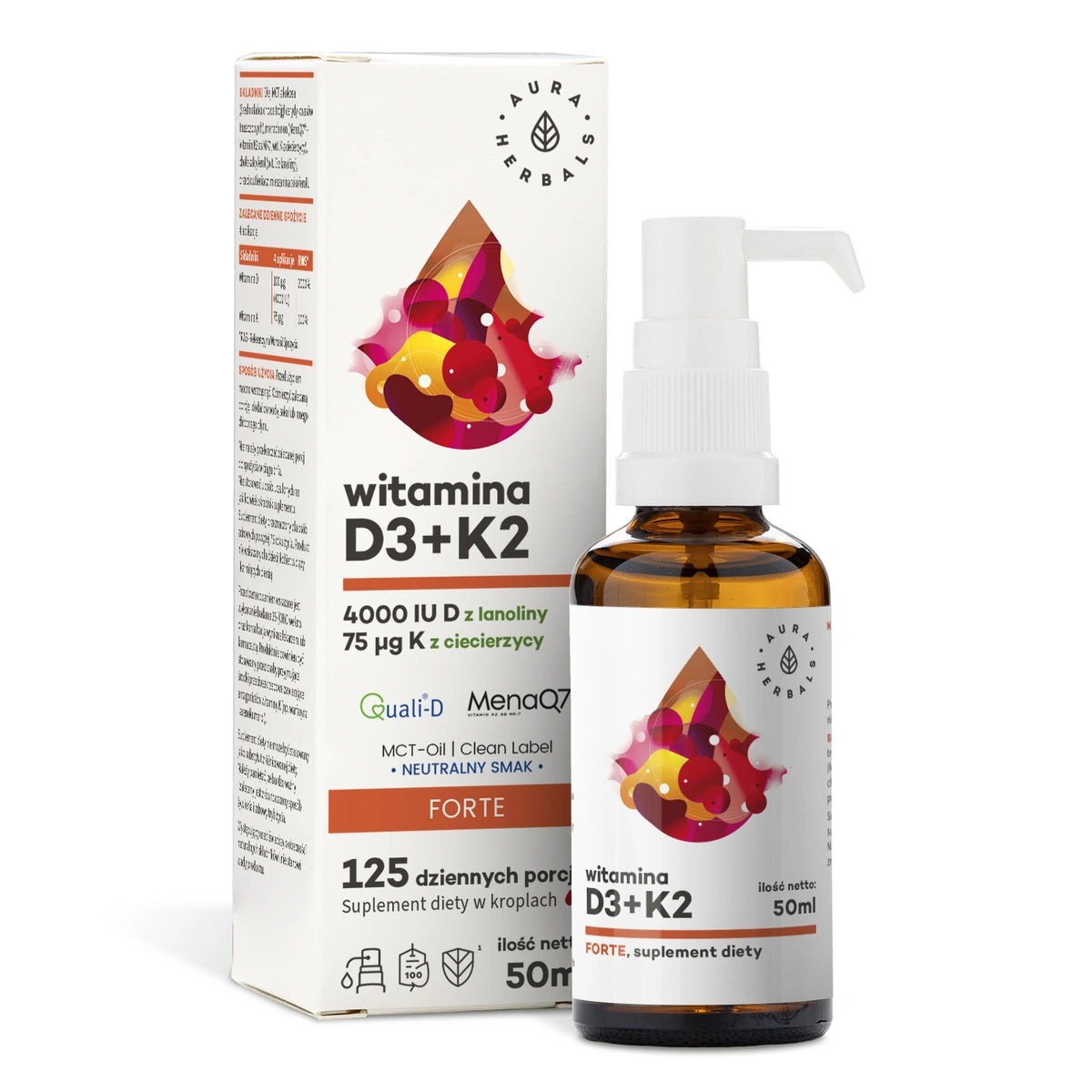 AURA HERBALS Vitamin D3 4000+ K2 lašai 50 ml