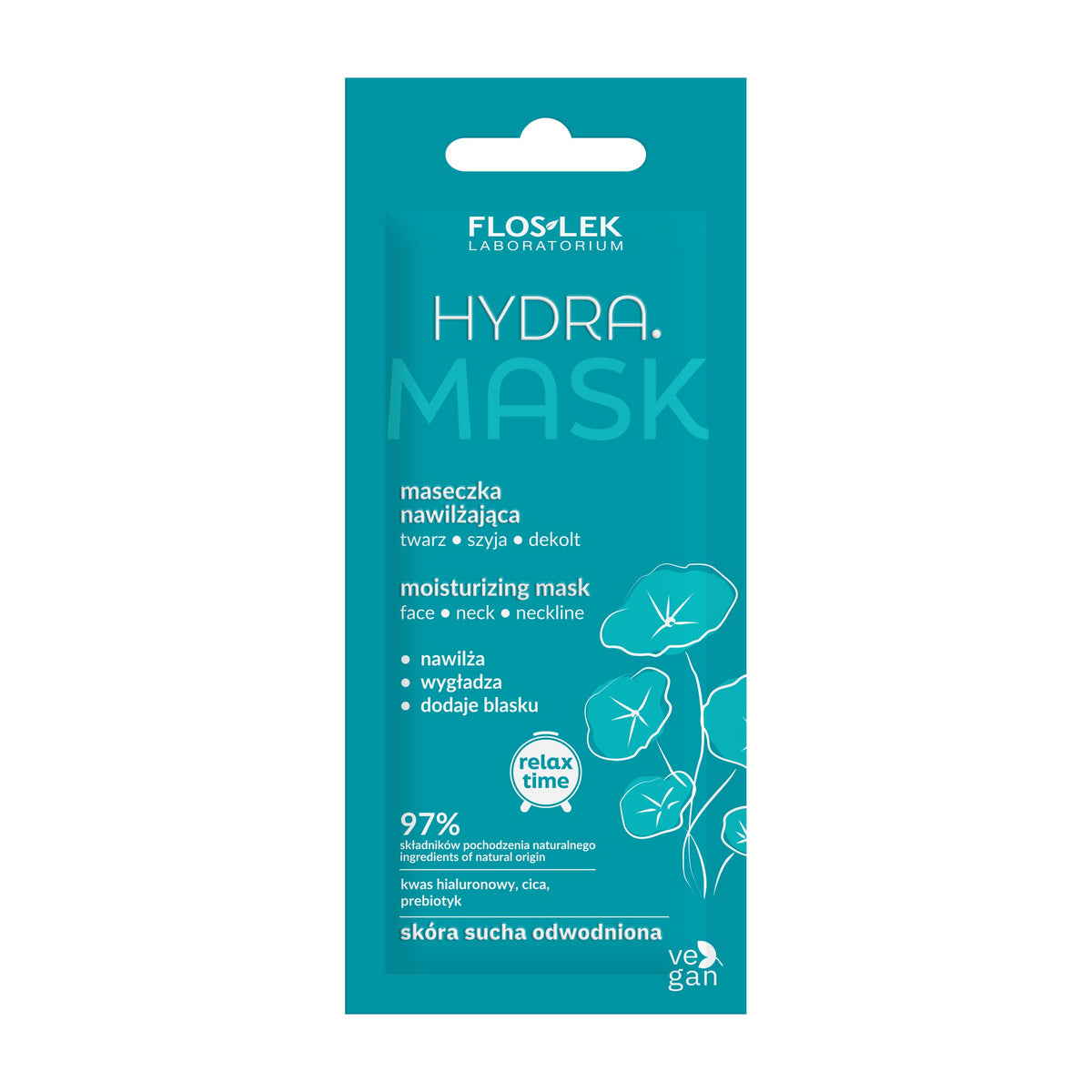 FLOSLEK Relax Time Drėkinamoji kaukė Hydra veidui, kaklui ir dekoltė 6ml