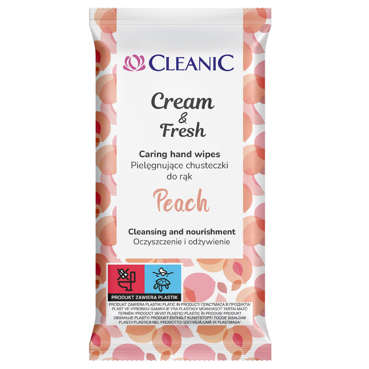 CLEANIC Prižiūrintys servetėlės rankoms Cream & Fresh - Persikas 1op-15vnt