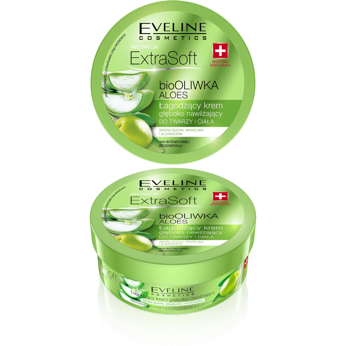 EVELINE Extra Soft bio Aliejaus ir Aloe Vera Raminantis giliai drėkinantis kremas veidui ir kūnui 175 ml