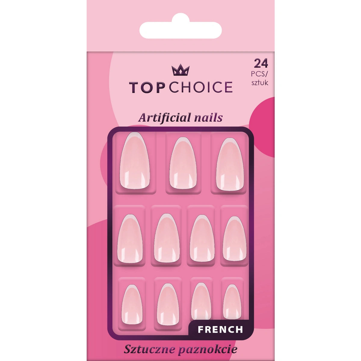 TOP CHOICE Dirbtiniai nagai Ilgi migdolai French 1 pakuotė - 24 vnt.