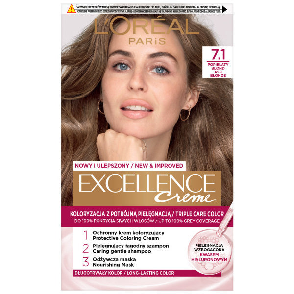 LOREAL Excellence Creme Plaukų dažai 7.1 Pelenų Šviesus