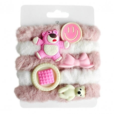 ECARLA 5w1 plaukų gumelių rinkinys Pūkuotos rožinės-baltos