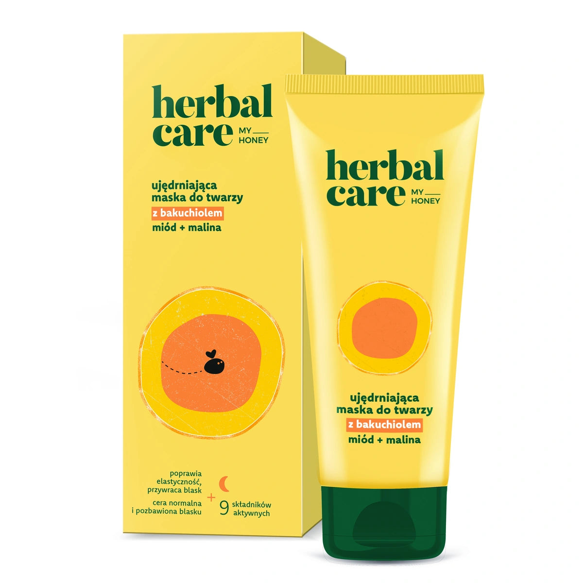 HERBAL CARE My Honey Stangrinanti veido kaukė su bakuchioliu + medumi ir avietėmis naktinei priežiūrai - normaliai ir nuobodžiai odai 50 ml