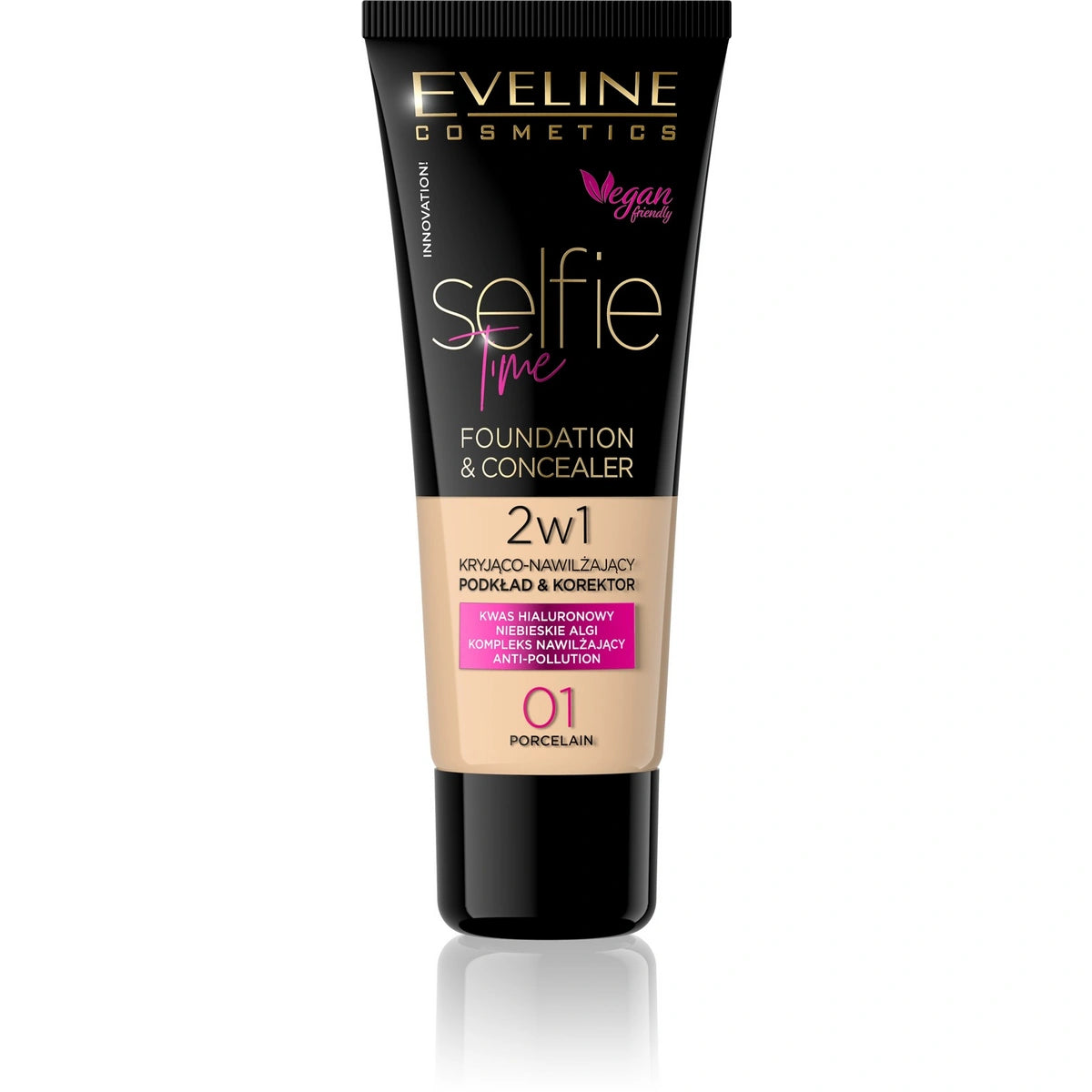 EVELINE Selfie Time 2w1 Maskuojantis ir drėkinantis Pagrindas nr. 01 Porcelianas 30 ml