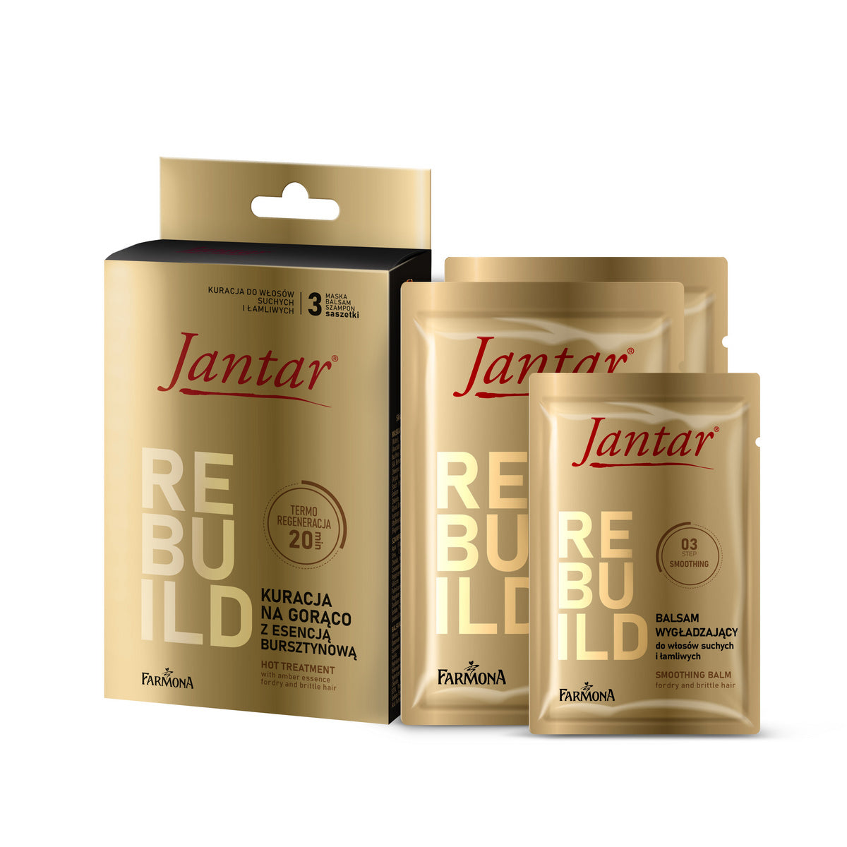 FARMONA Jantar Karštas gydymas su gintaro esencija sausiems ir trapiems plaukams 20ml+20ml+10ml