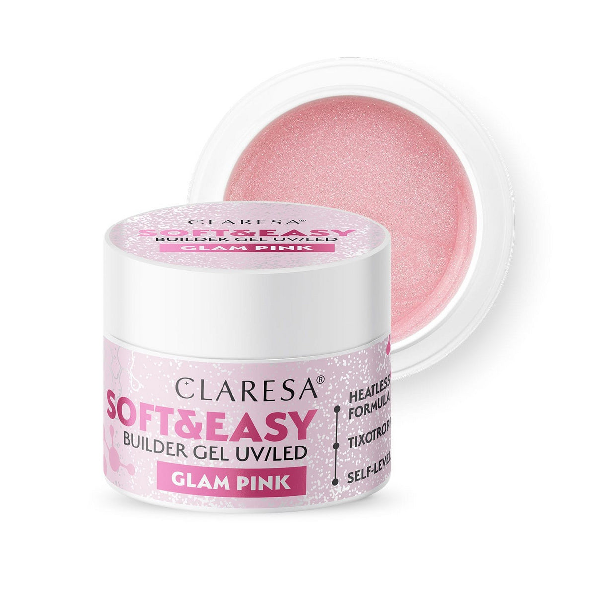 CLARESA Statybinė gelis nagams Soft&Easy Builder - Glam Pink 12g