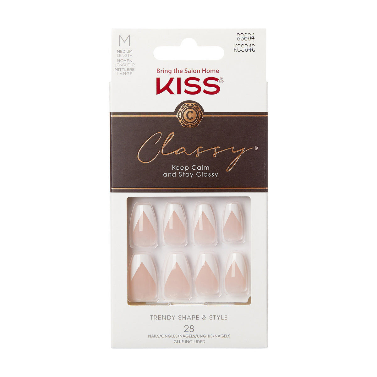 KISS Dirbtiniai nagai su klijais Classy Nails, Silk Dress, White, Medium Coffin