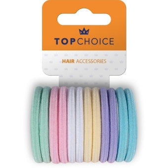 TOP CHOICE Plaukų gumytės 12 vnt. - pastelinių spalvų mišinys