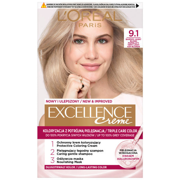 LOREAL Excellence Creme Plaukų dažai 9.1 Labai šviesus pelenų blondinas