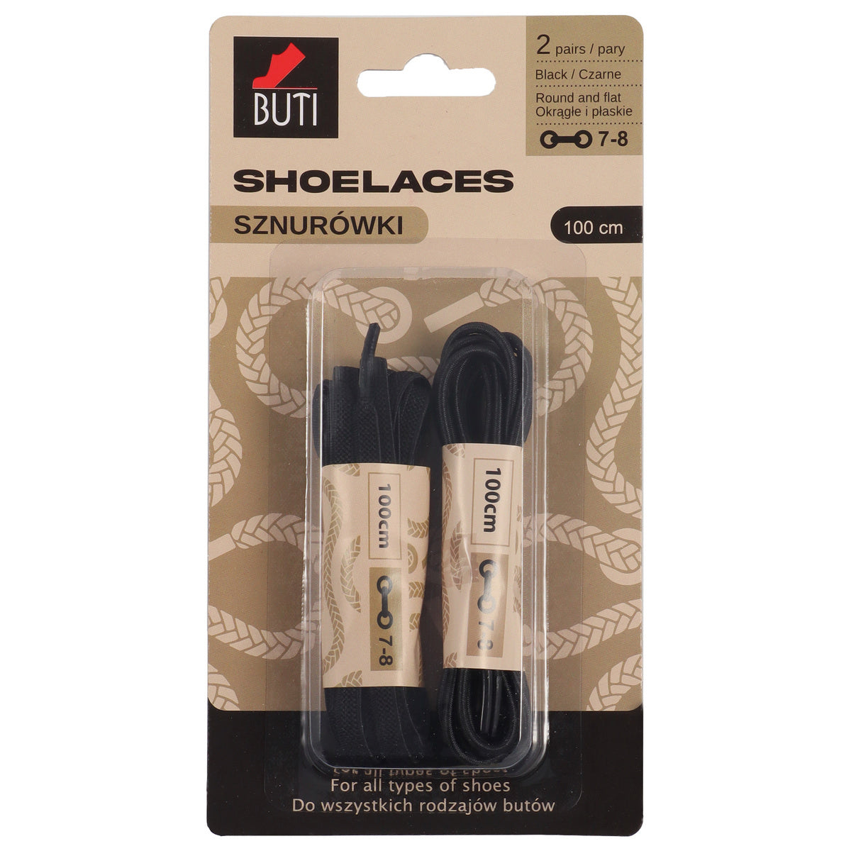 BUTI Batų raišteliai (100cm) - Juodi 2 poros