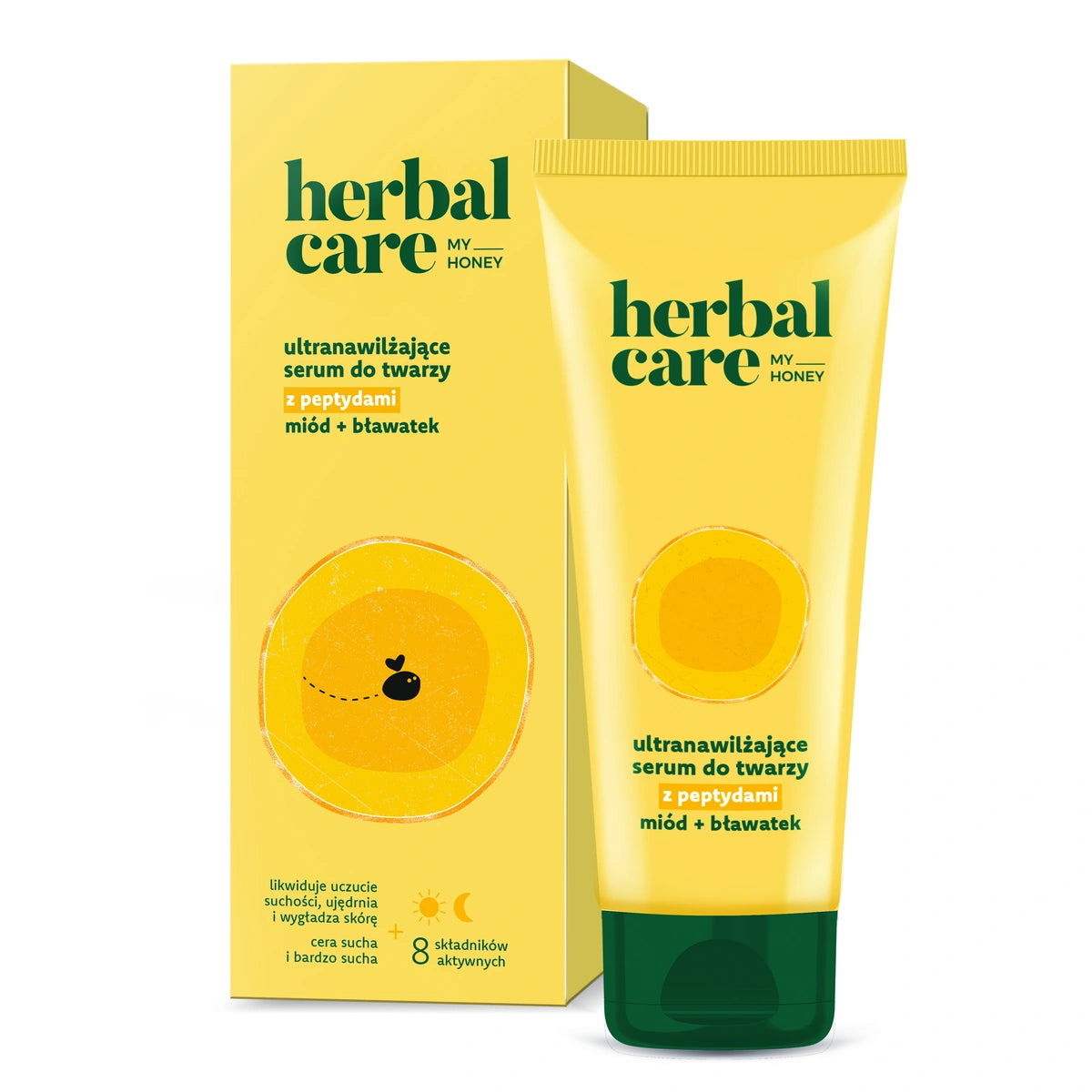 HERBAL CARE My Honey Ultranatūralus drėkinamasis serumas veidui su peptidais + medumi ir blawatek dienai ir nakčiai - sausai ir labai sausai odai 50 ml