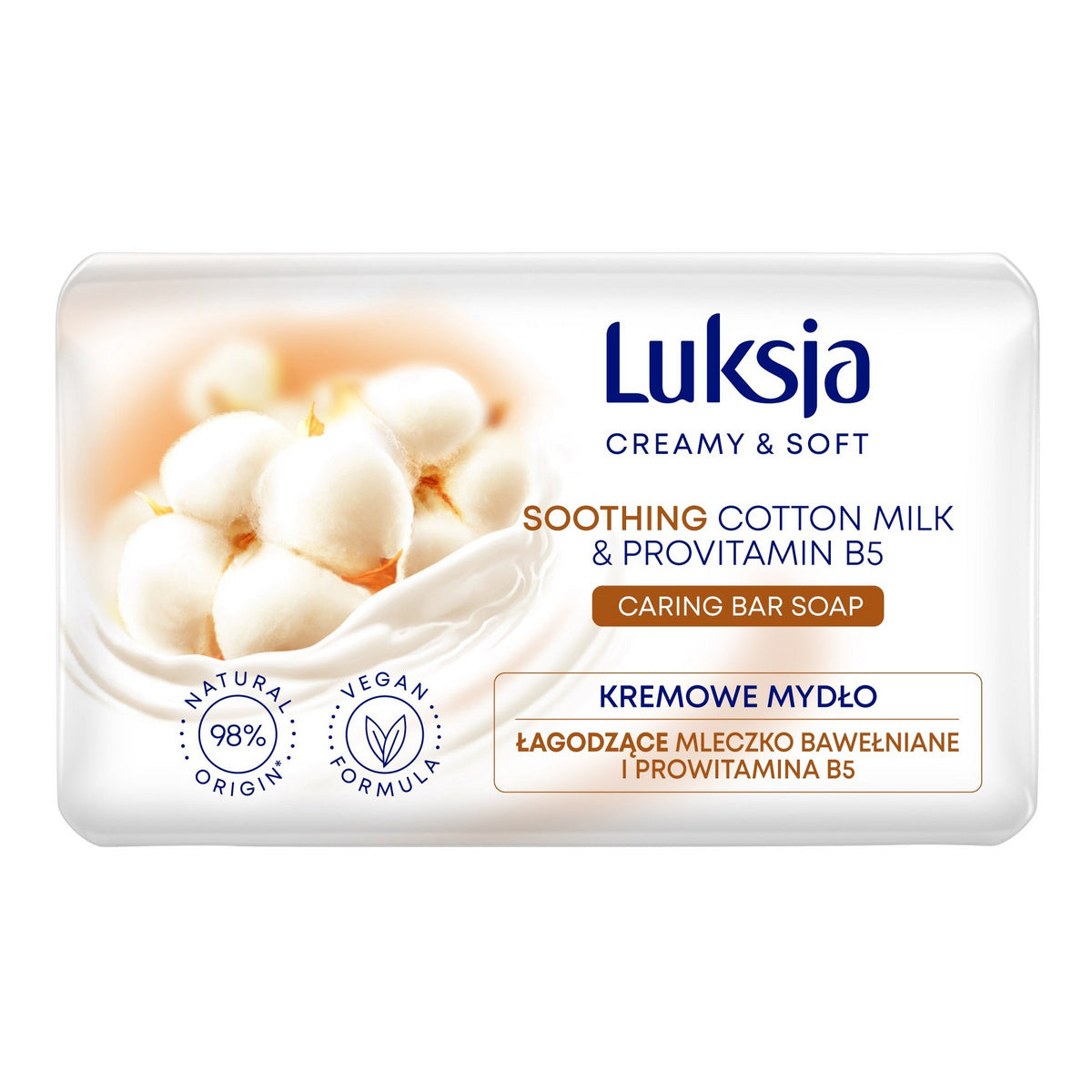 Luksja Creamy & Soft Raminantis Kreminis Muilas Plytelėje Medvilnės Pienas & Provitaminas B5 90g