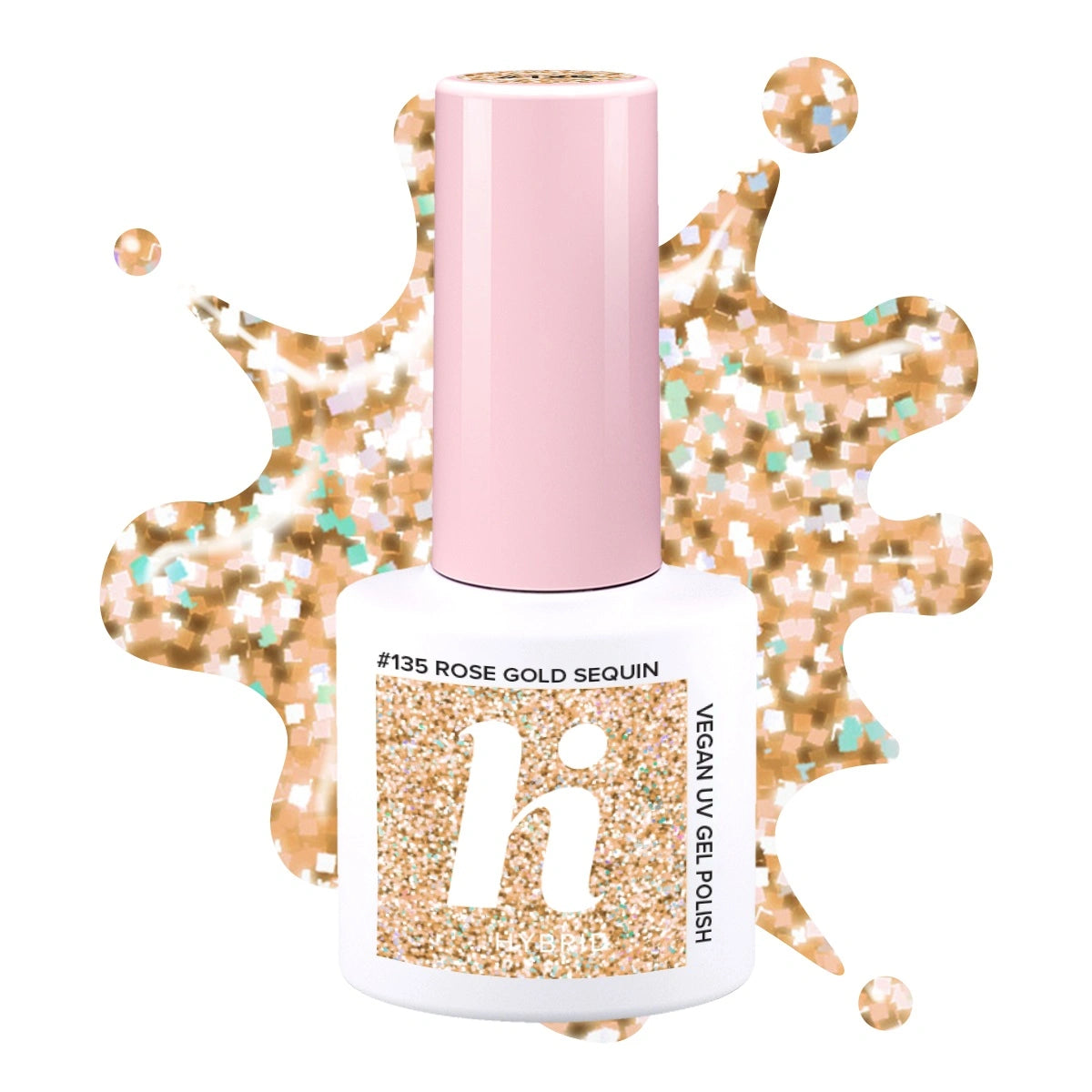 HI HYBRID Hibridinis lakas nr. 135 Rose Gold Sequin 5 ml