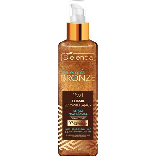 BIELENDA Magic Bronze Švytėjimo eliksyras + Drėkinantis serumas 2in1 veidui ir kūnui 150 ml