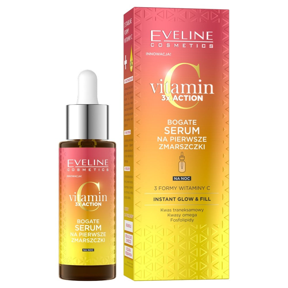 EVELINE Vitamin C 3x Action Praturtintas serumas pirmosioms raukšlėms naktį 30ml