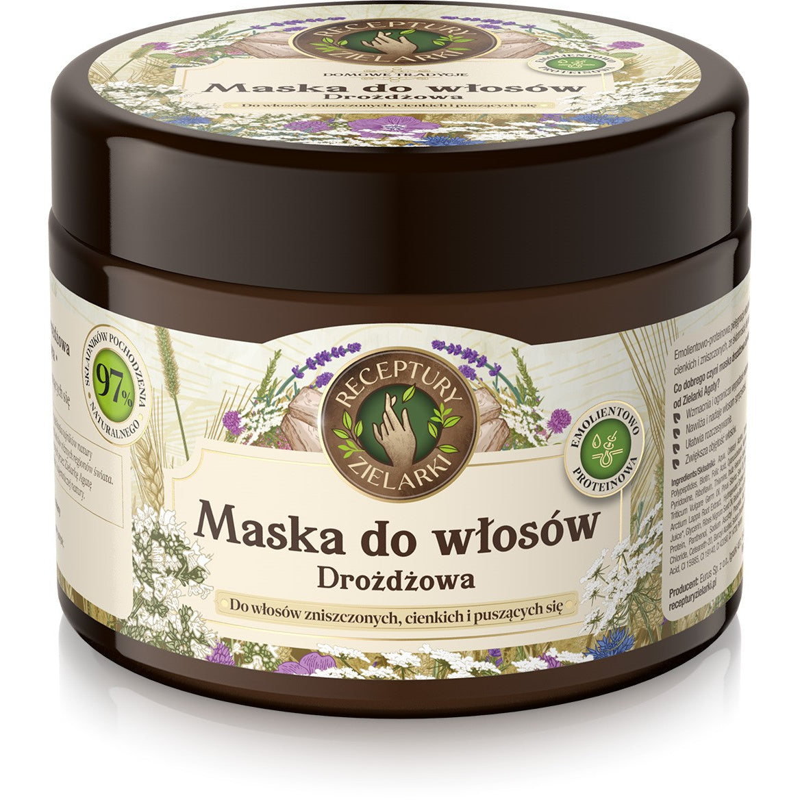 RECEPTURY ZIELARKI Namų Tradicijos Maska su mielėmis pažeistiems, ploniems ir besivystantiems plaukams 300ml