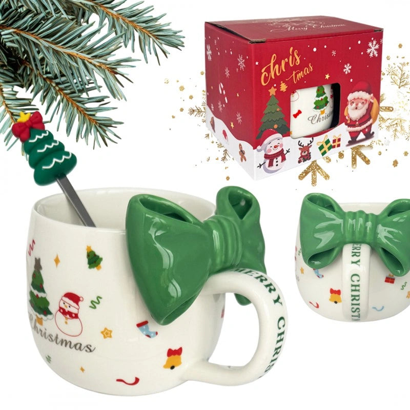 ECARLA Keramikinis kalėdinis puodelis su žalia kaspinu 400 ml