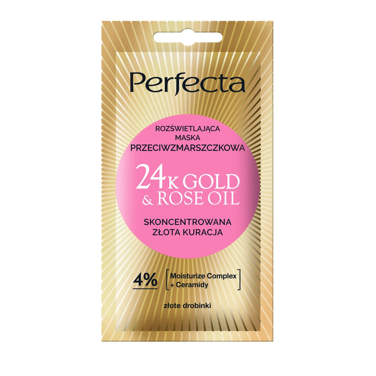 PERFECTA 24K Gold&Rose Oil Veido kaukė, švytinanti, priešraukšlinė 8 ml