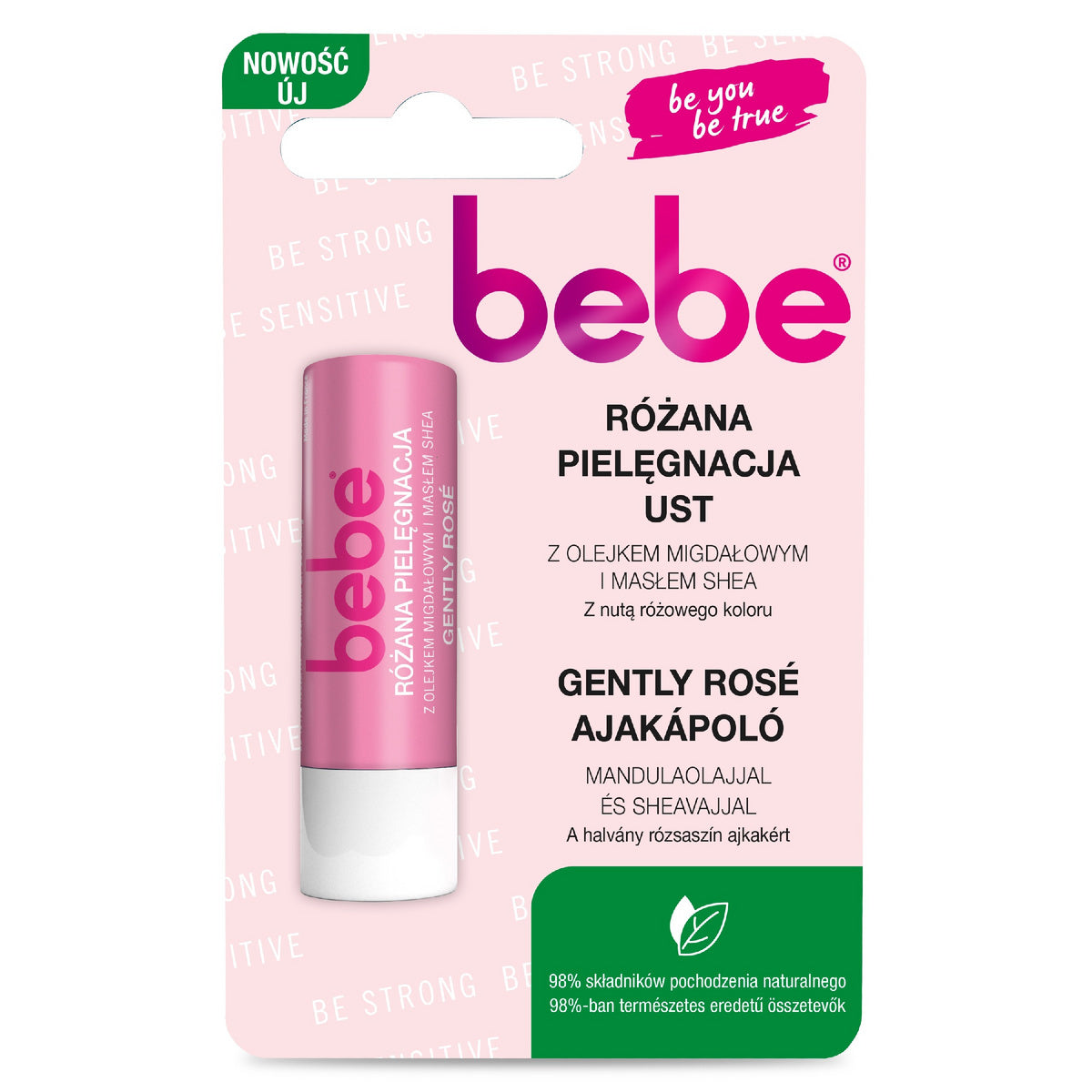 BEBE Apsauginė lūpų dažų priemonė Różana Pielęgnacja su migdolų aliejumi ir Shea sviestu 4.9g