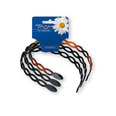 TOP CHOICE Ażurowa juosta - komplektas - 3 vnt. (blizgi juoda + matinė juoda + gintaras)