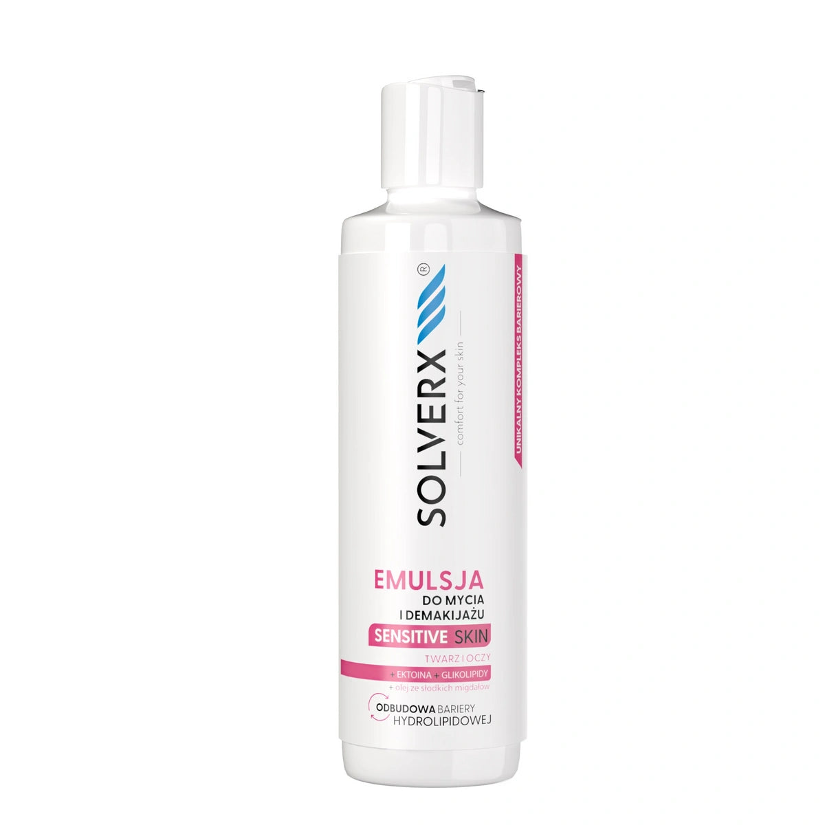 SOLVERX Jautriai odinėms emulsija veidui ir akių makiažo valymui 200 ml