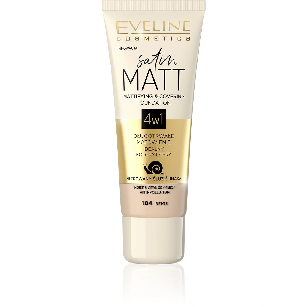 EVELINE Satin Matt Matinis makiažo pagrindas 4w1 nr 104 Beige 30 ml