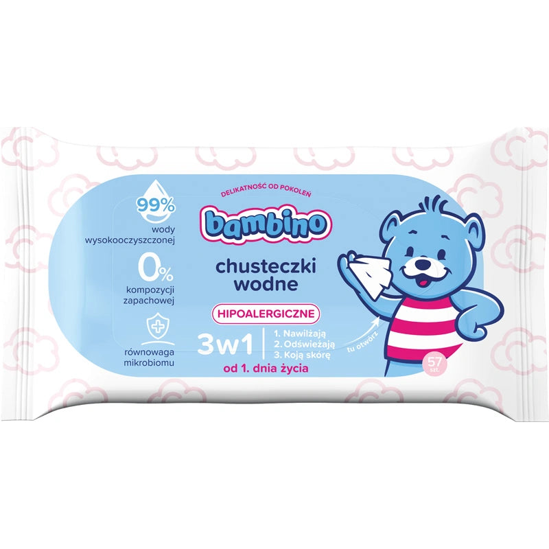 BAMBINO Drėgnos servetėlės 3w1 hipoalerginės 1 x 57 vnt