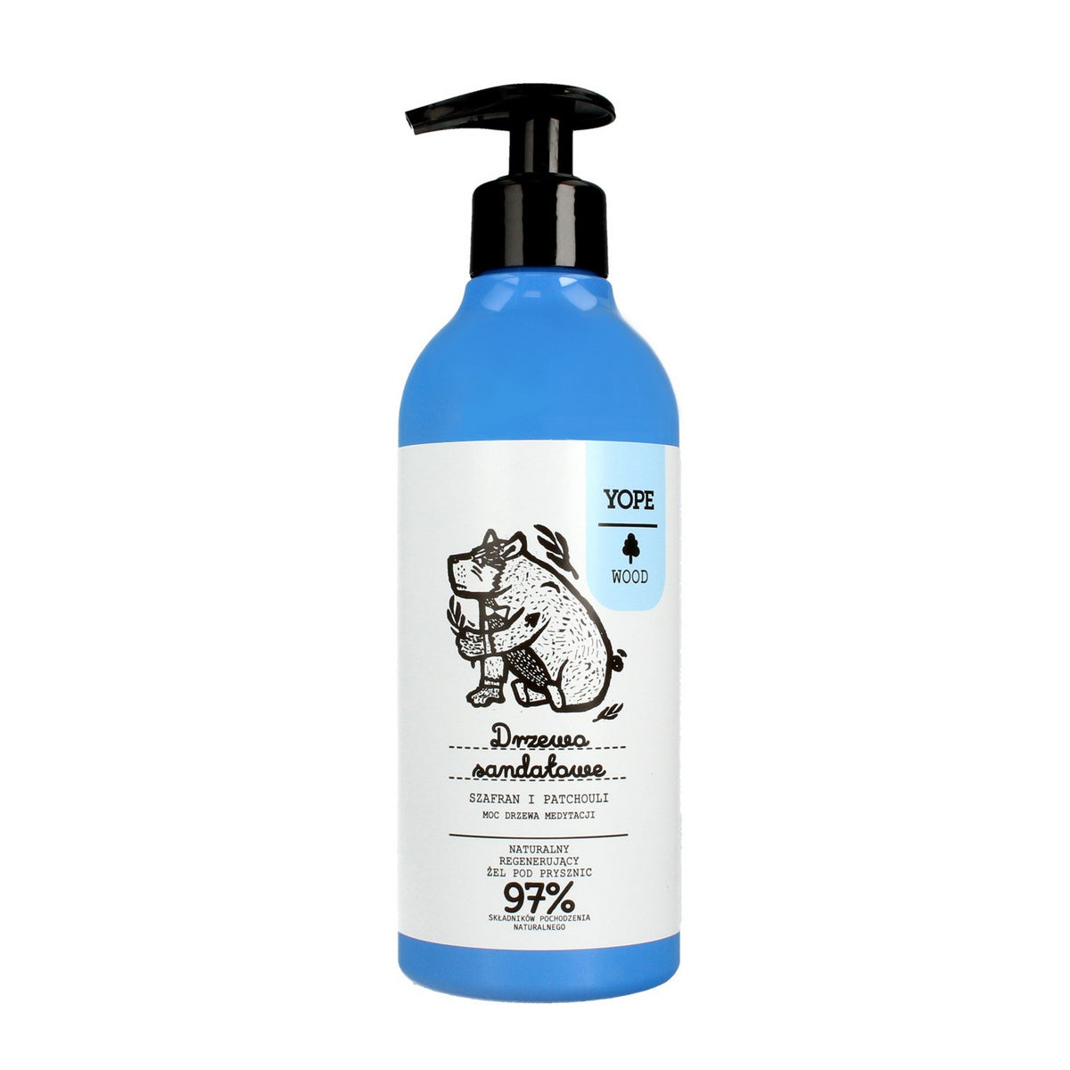 YOPE WOOD Natūralus dušo gelis Sandalmedžio & Šafrano & Patchouli 400ml