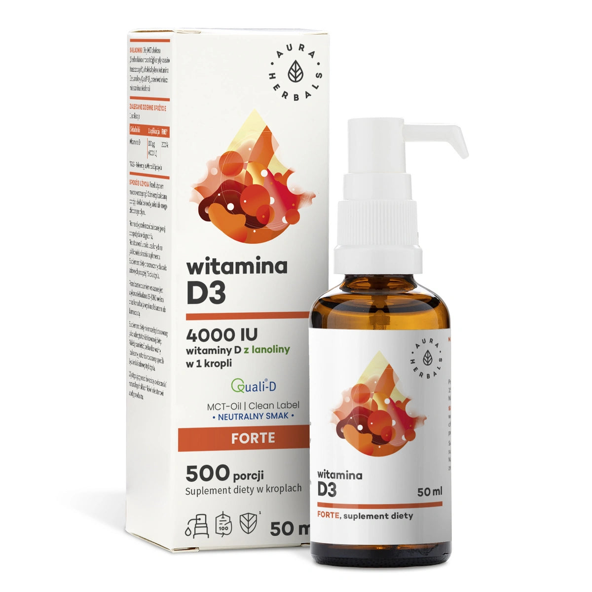 AURA HERBALS Vitamin D3 4000 IU su MCT lašai 50 ml