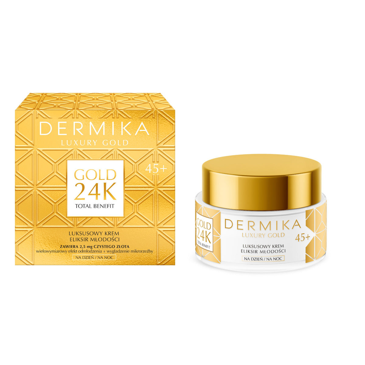 DERMIKA Luxury Gold 24K Total Benefit Luksusinis jaunystės eliksyras 45+ dienai ir nakčiai 50 ml