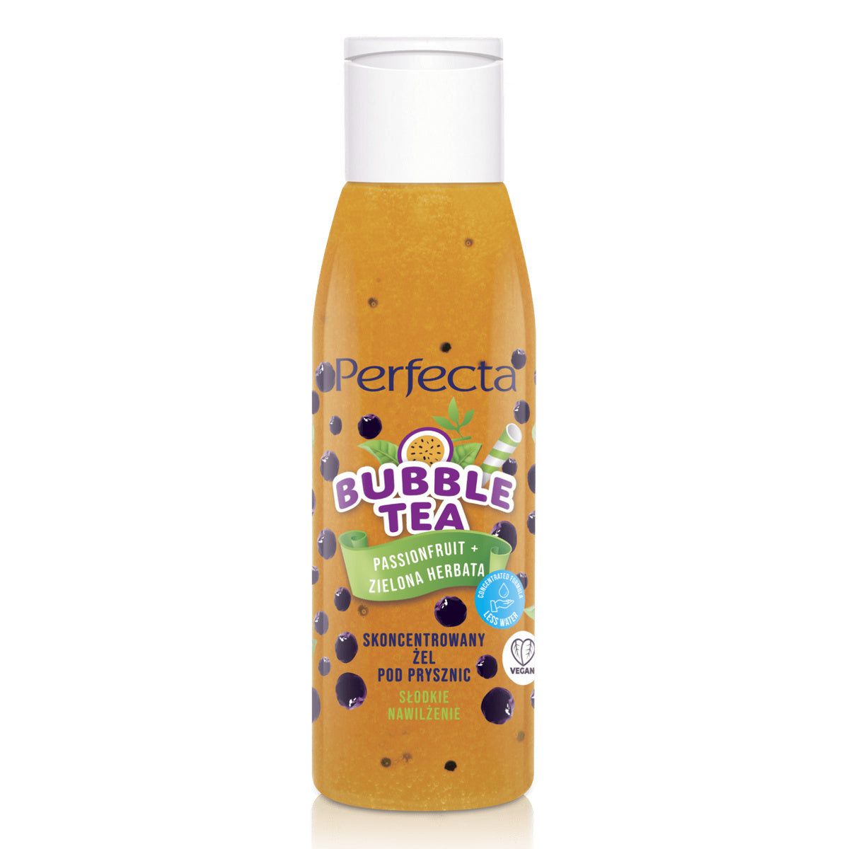 PERFECTA Bubble Tea Koncentruotas dušo gelis - Aistrų vaisiai + Žalioji arbata Mini 100 ml