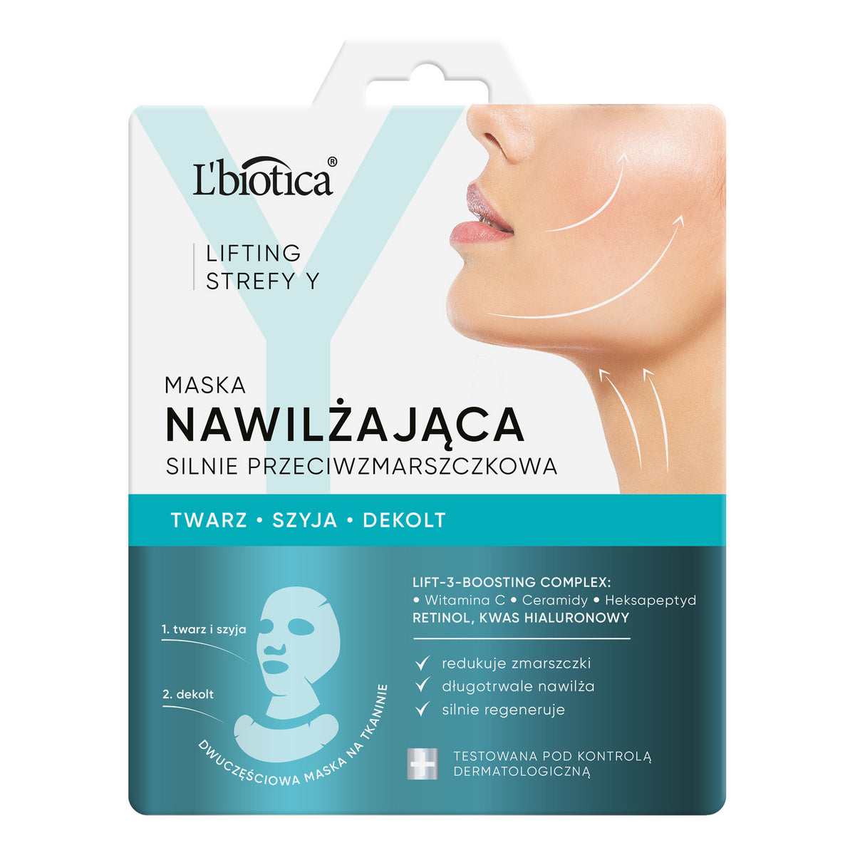L'BIOTICA Lifting Strefy Y Drėkinamoji kaukė stipriai priešraukšlinė
