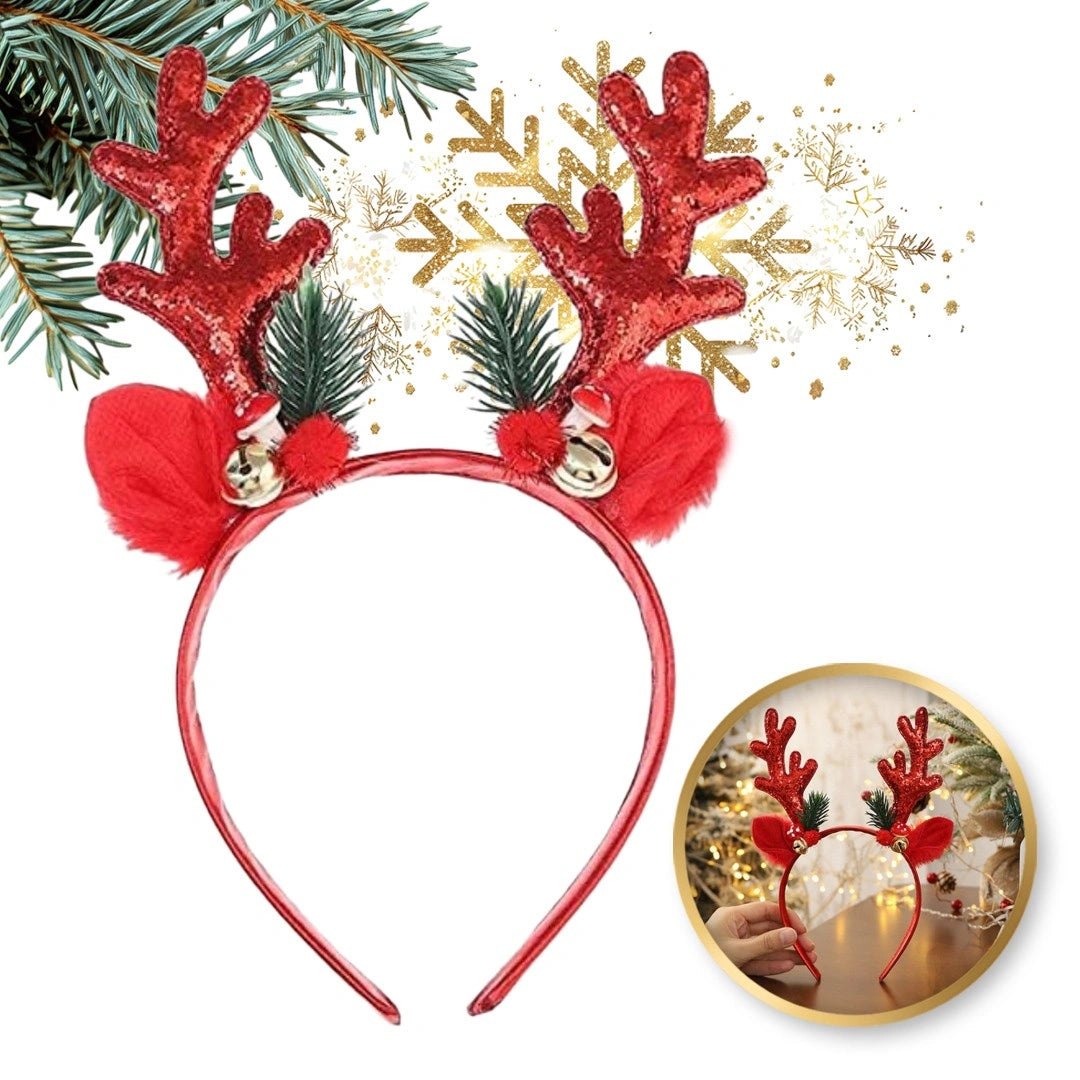 ECARLA Kalėdinė plaukų juosta su elnių ausimis ir ragais Raudona O538CZE