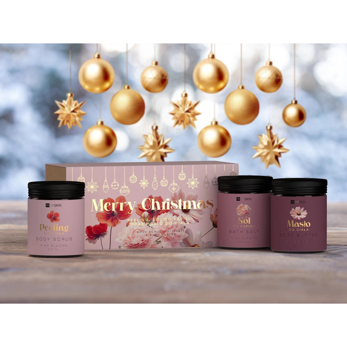 HISKIN Dovanų rinkinys Kūno šveitiklis + Vonios druska + Kūno sviestas Pink Flowers