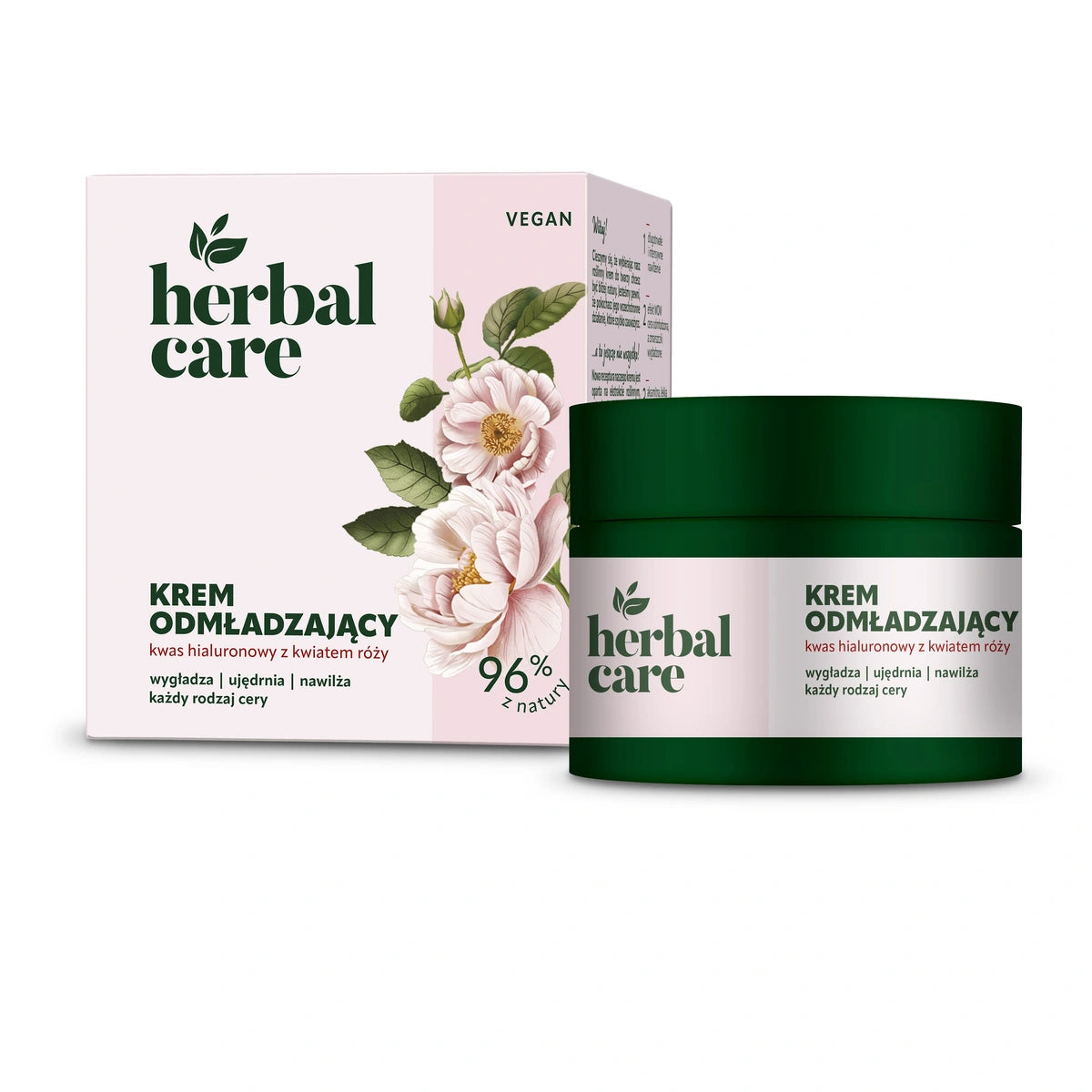 HERBAL CARE Vegan Atjaunojošs krēms ar hialuronskābi un rozes ziedu visiem ādas tipiem - dienai un naktij 50 ml