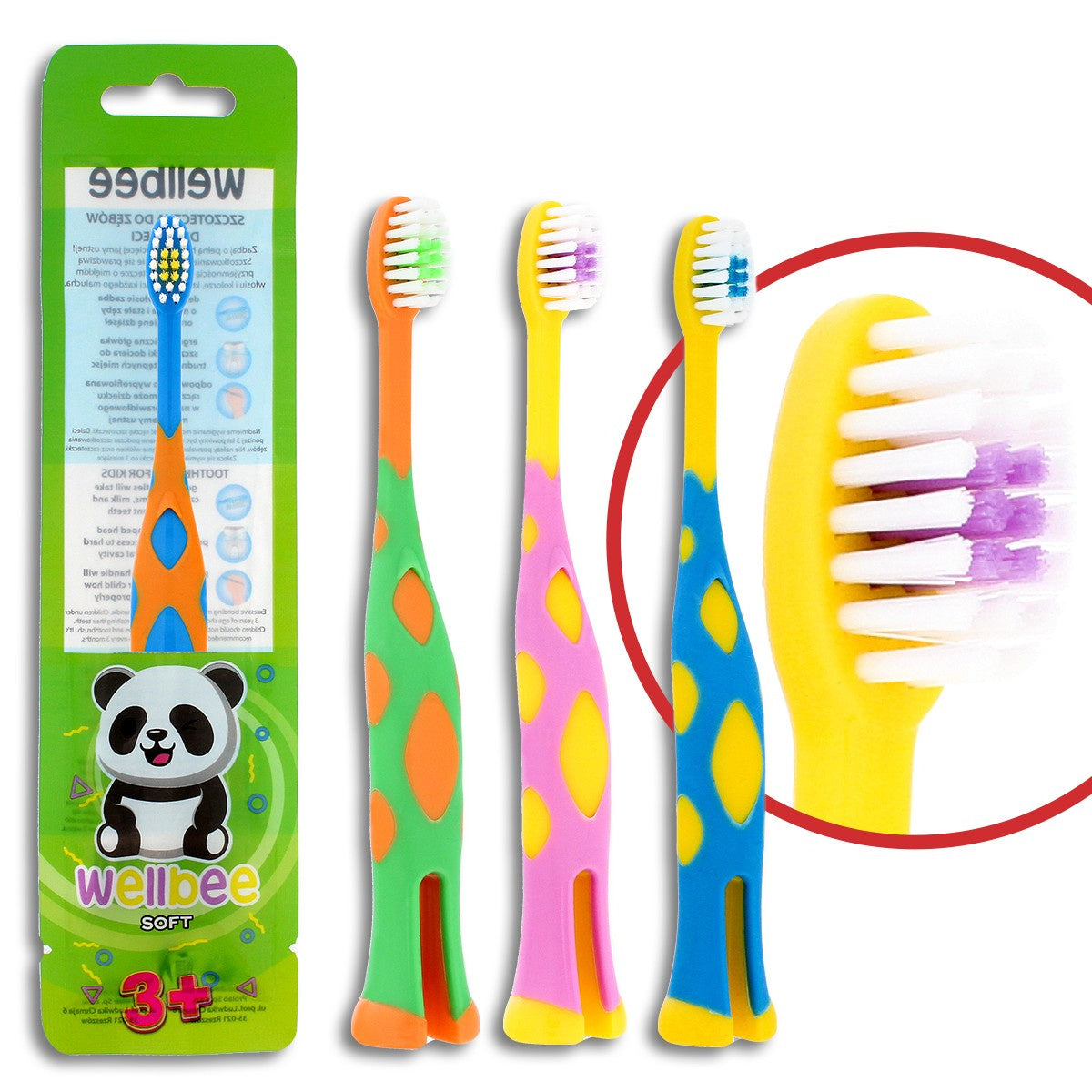 WELLBEE Vaikiška dantų šepetėlis KIDS(3+) Kelioninis Soft (plėvelė) - mišrių spalvų 1vnt