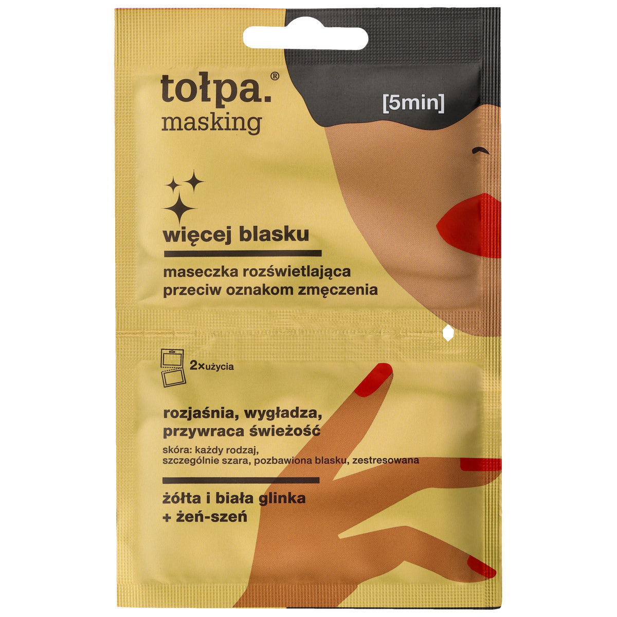 TOŁPA Masking Šviesą suteikianti kaukė prieš nuovargio požymius - daugiau blizgesio 5ml x 2