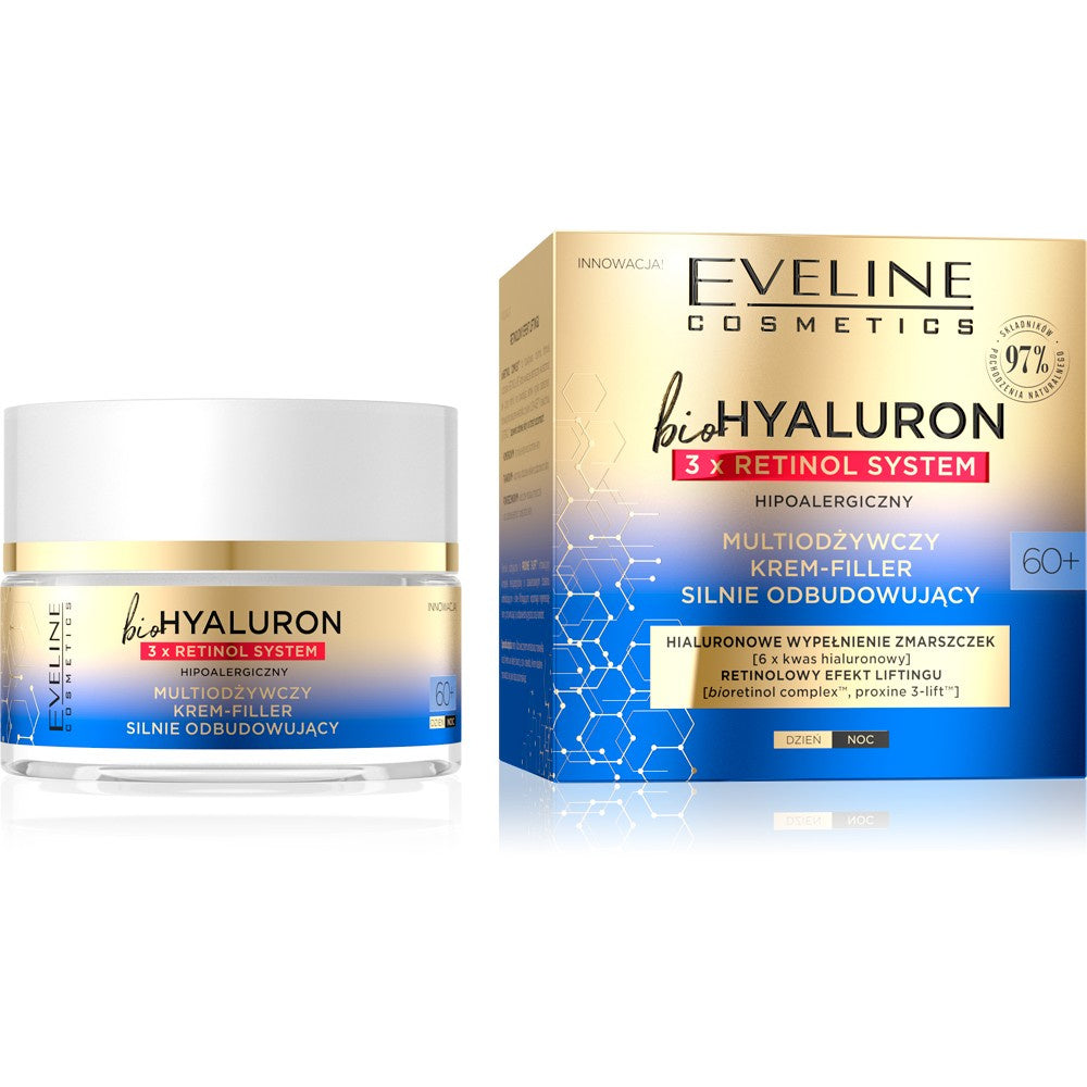 EVELINE bioHYALURON 3xRetinol System 60+ Multiohjywczy Krem-Filler stipriai atstatantis 50 ml