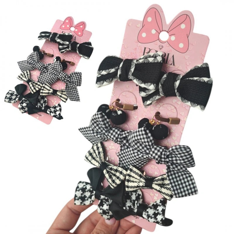 ECARLA 10v1 plaukų gumelių rinkinys su juodai baltais kaspinais