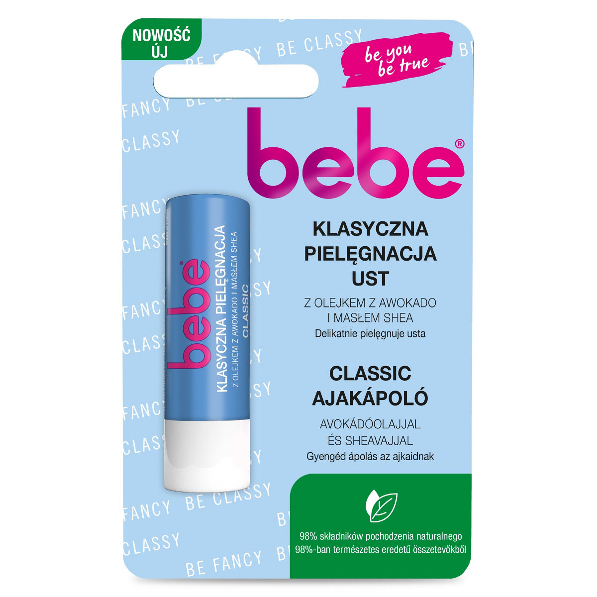 BEBE Apsauginis lūpų balzamas Klasiška priežiūra su Avokadų aliejumi ir Shea sviestu 4.9g