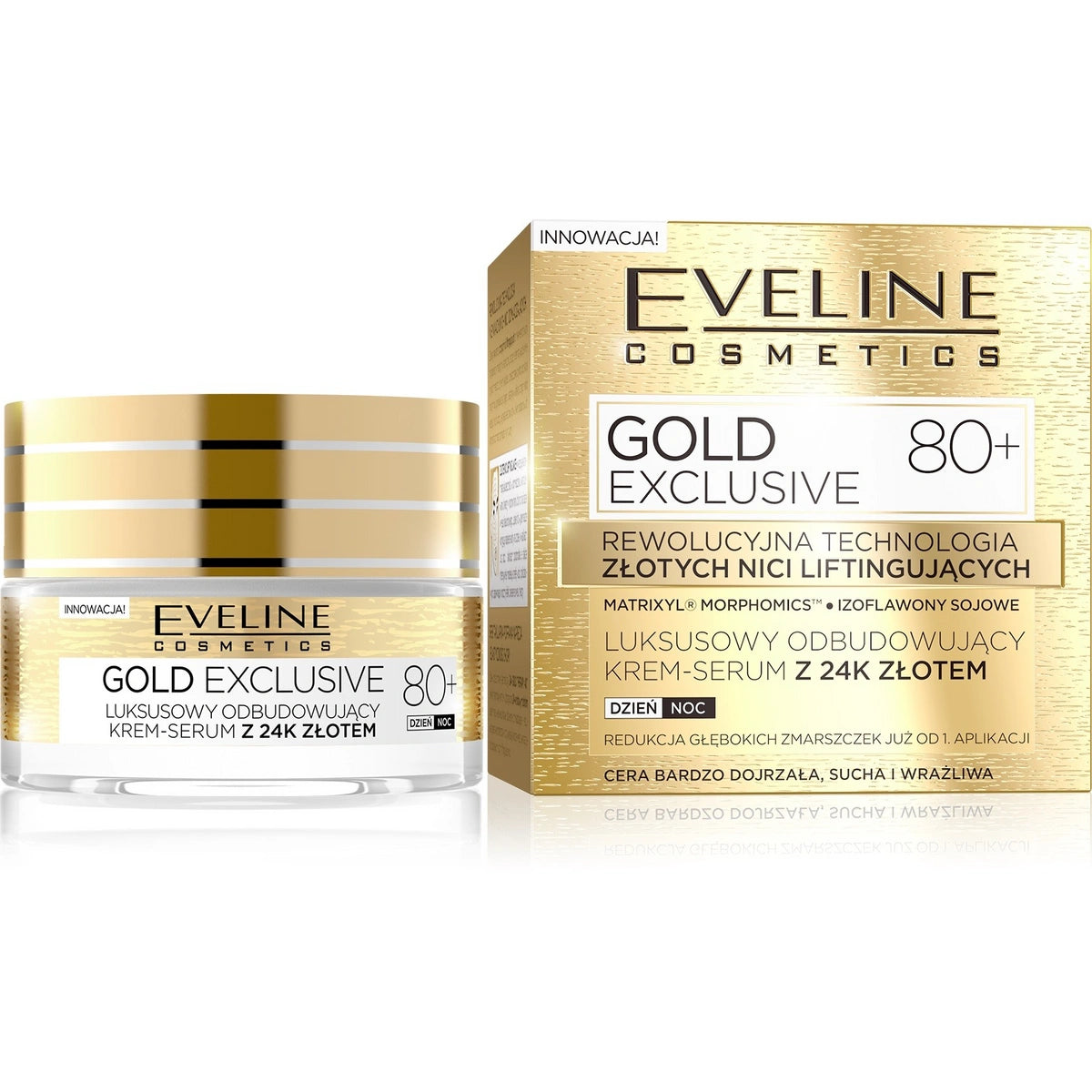 EVELINE Gold Lift Expert 80+ Prabangus atkuriantis kremas-serumas su 24k auksu dienai/nakčiai 50 ml