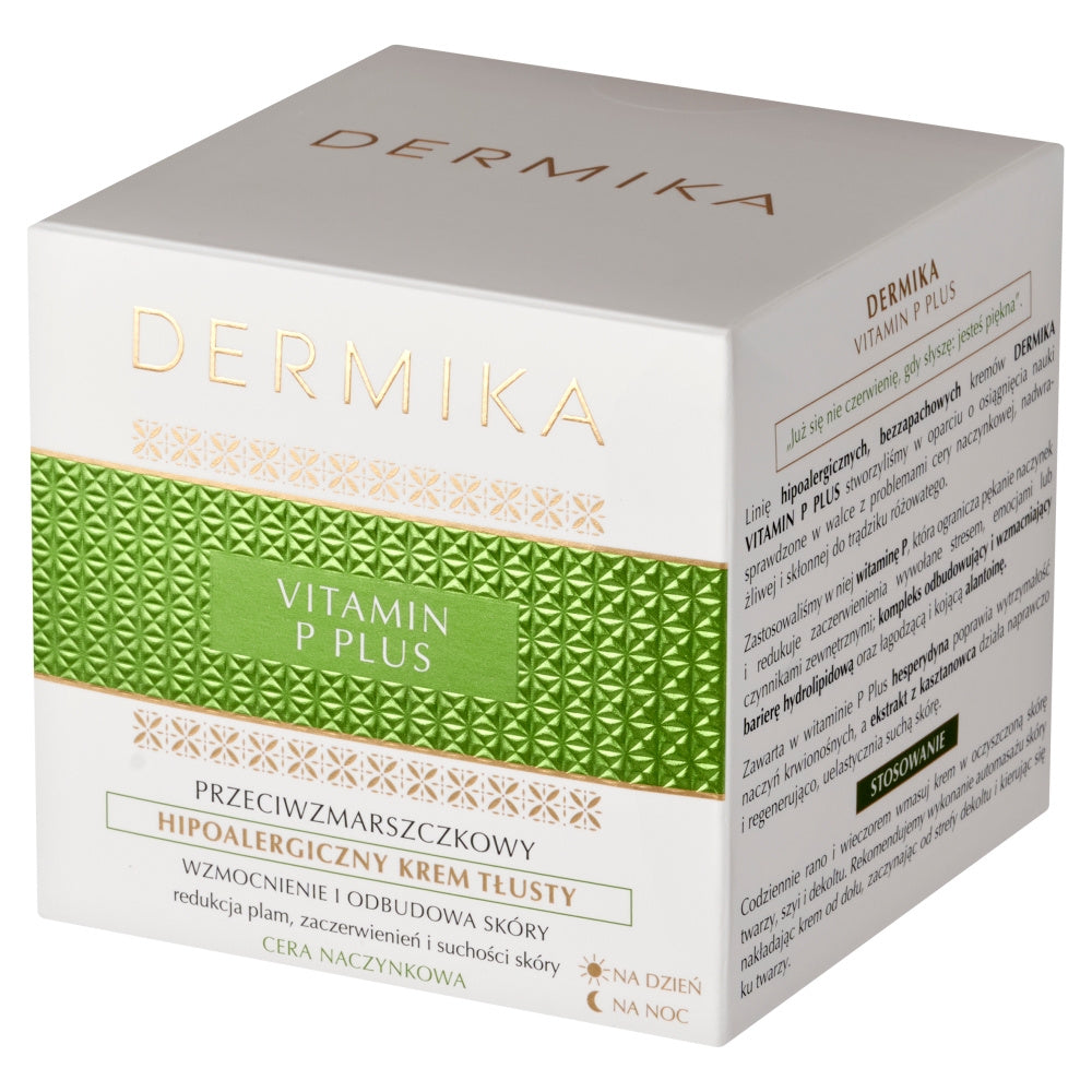 DERMIKA Vitamin P Plus Priešraukšlinis hipoalerginis riebus kremas dienai ir naktiai 50 ml