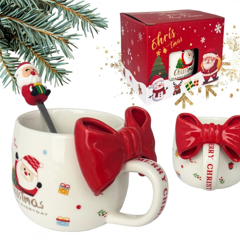 ECARLA Keraminis kalėdinis puodelis su raudona kaspinu 400 ml